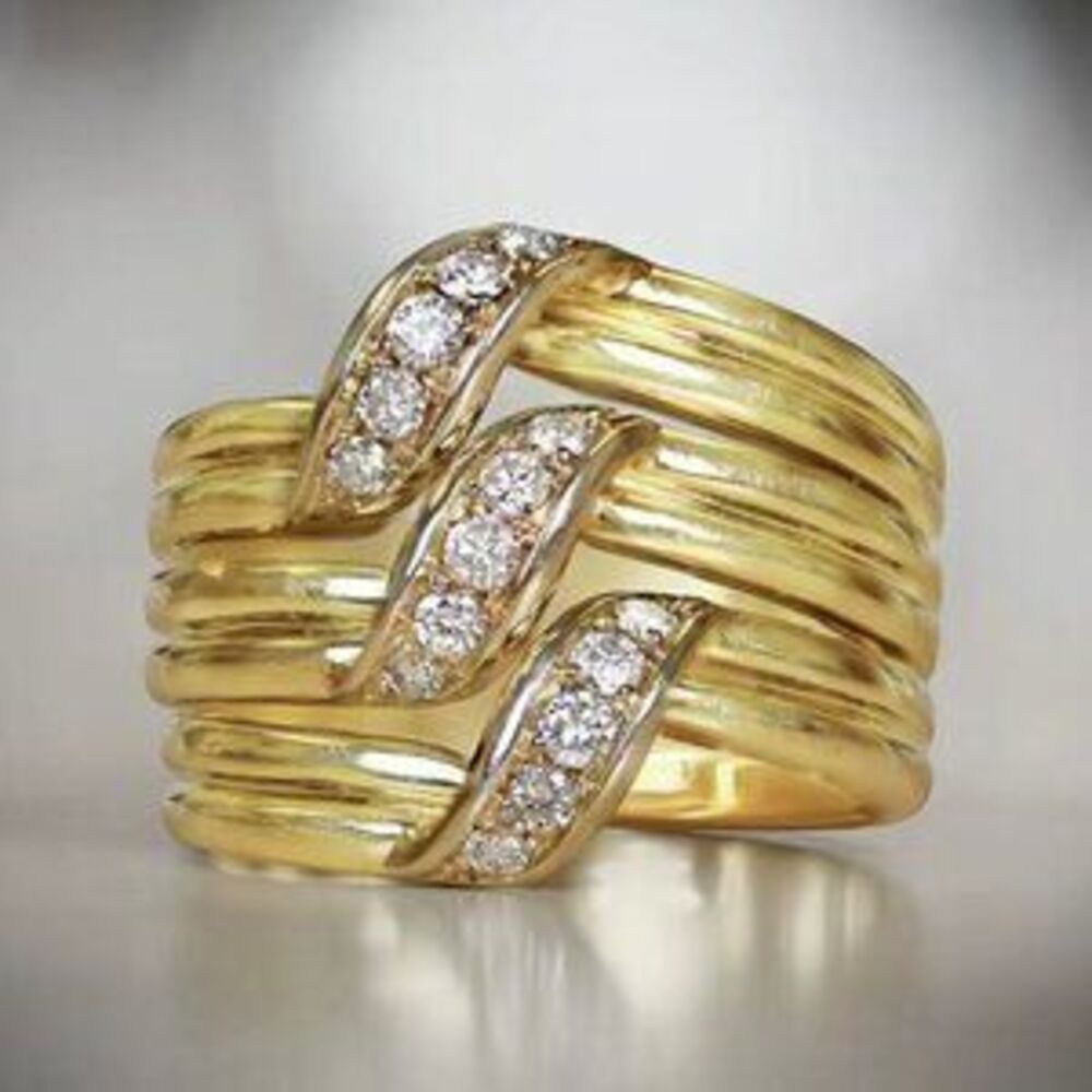 NEW 18k Yellow Gold Diamond Chunky Wide Ring Statement Ring